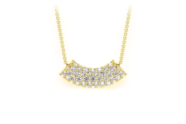 Noodle Diamond Pave Pendant 14k Solid Gold Chain Attached 0.35ctw
