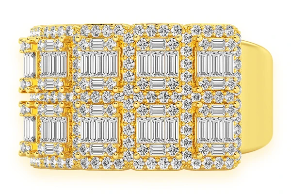 Two Row Baguette Border Diamond Ring 14k Solid Gold 2.25ctw