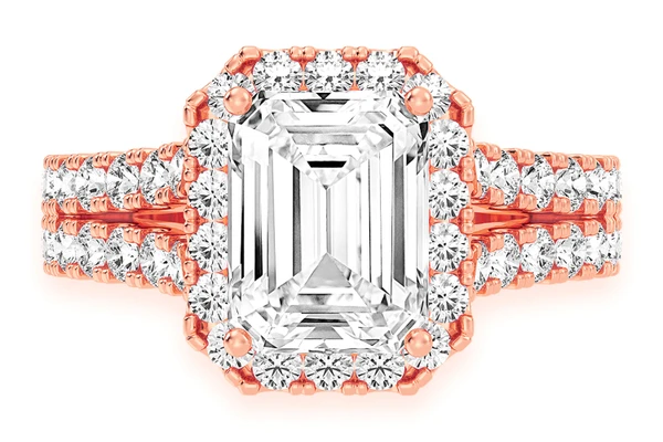 Sphinx - 2.00ct Emerald Cut Solitaire - Halo Split Shank - Diamond Engagement Ring - All Natural Vs Diamonds