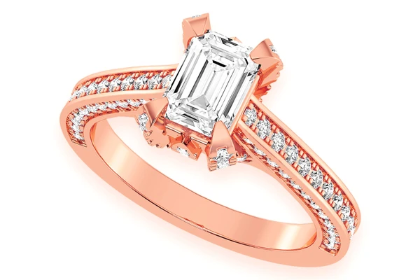 Chant - 1.00ct Emerald Solitaire - Deluxe One Row Scallop - Diamond Engagement Ring - All Natural Vs Diamonds