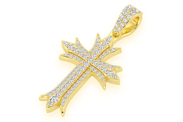 Deco Three Row Cross Diamond Pendant 14k Solid Gold 0.65ctw