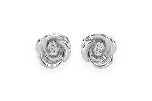 Rose Flower Diamond Stud Earrings 14k Solid Gold 0.02ctw