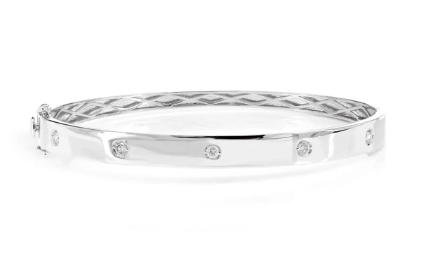 Diamond Gypsy Set Bangle Bracelet 14k Solid Gold 0.90ctw