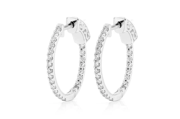 Round Hoop Button Diamond Earrings 14k Solid Gold 0.50ctw