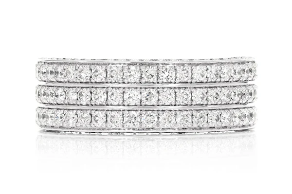 Three Row Diamond Band Ring 14k Solid Gold 2.00ctw