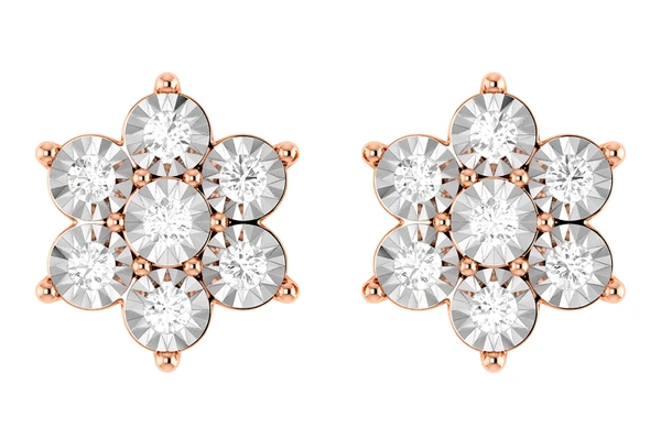 6 Point Diamond Flower Stud Earrings 14k Solid Gold 0.65ctw