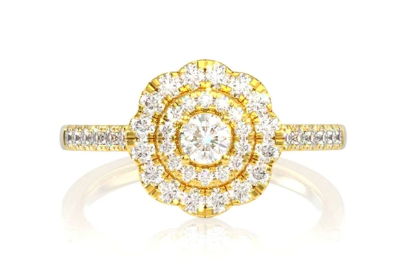 Double Halo Scroll Cathedral Diamond Ring 14k Solid Gold 0.65ctw