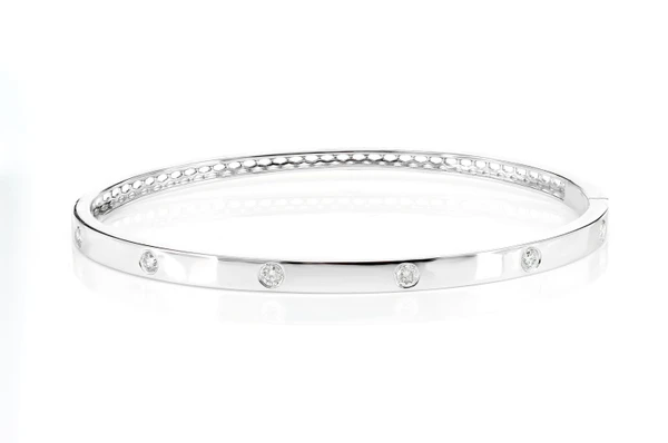 Thin Gypsy Set Diamond Bangle Bracelet 14k Solid Gold 0.35ctw 