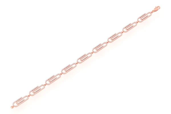 Paper Clip Eternity Diamond Bracelet 14k Solid Gold 1.85ctw