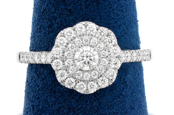 Double Halo Scroll Cathedral Diamond Ring 14k Solid Gold 0.65ctw