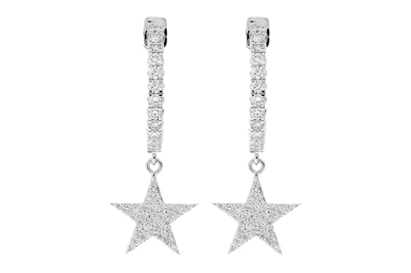 Star Dangling Hoop Diamond Earrings 14k Solid Gold 1.25ctw
