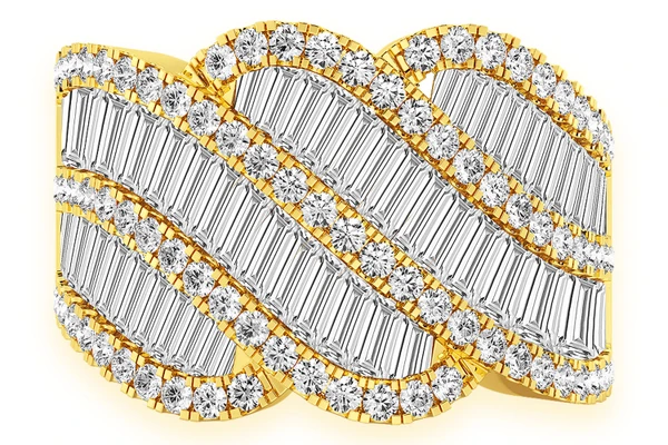 Wave Baguette Diamond Ring 14k Solid Gold 4.25ctw