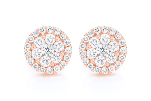 Halo Flower Stud Diamond Earrings 14k Solid Gold 4.00ctw