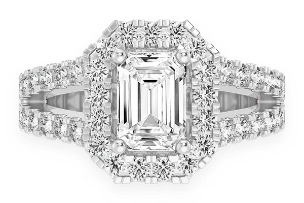 Sphinx - 1.00ct Emerald Solitaire - Halo Split Shank - Diamond Engagement Ring - All Natural Vs Diamonds