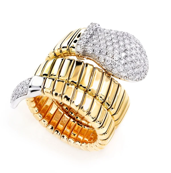 Diamond Wrap Around Snake Ring 14k Solid Gold 1.35ctw