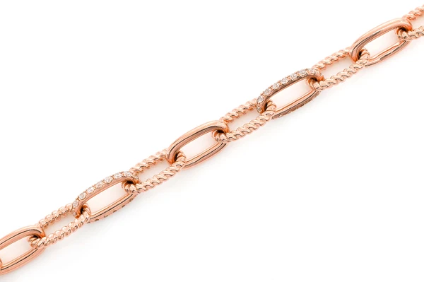 Diamond Pave Enlongated Rolo Link Bracelet 14k Solid Gold 0.70ctw