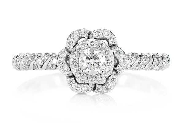 Twist Flower Halo Ring 14k Solid Gold 0.50ctw