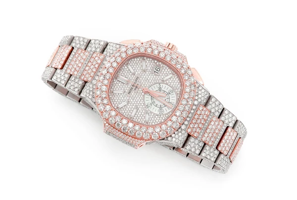 Patek Philippe Nautilus (5980) 18k Rose Gold & Steel - 30.00ctw Fully Iced Out