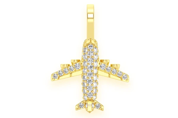 Airplane Diamond Pendant 14k Solid Gold 0.40ctw