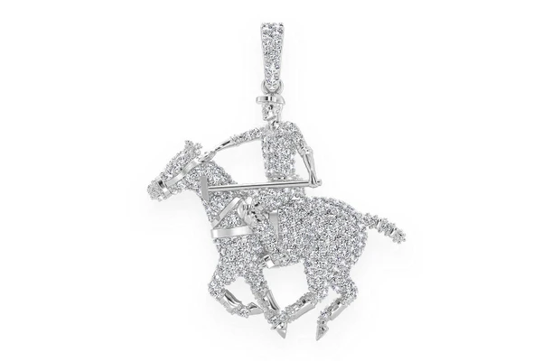 Polo Player Diamond Pendant 14k Solid Gold 1.25ctw