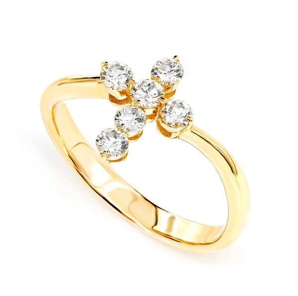 Twist Bezel Diamond Cross Ring 14k Solid Gold 0.40ctw 