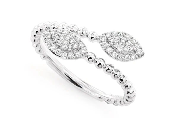 Beaded Marquis Wrap Ring 14k Solid Gold 0.20ctw