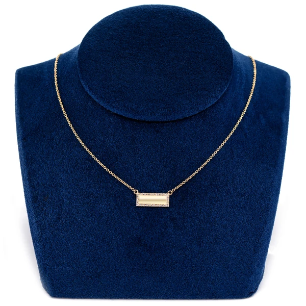 Engraveable Diamond Blank Name Plate Pendant Attached Necklace 14k Solid Gold 0.15ctw