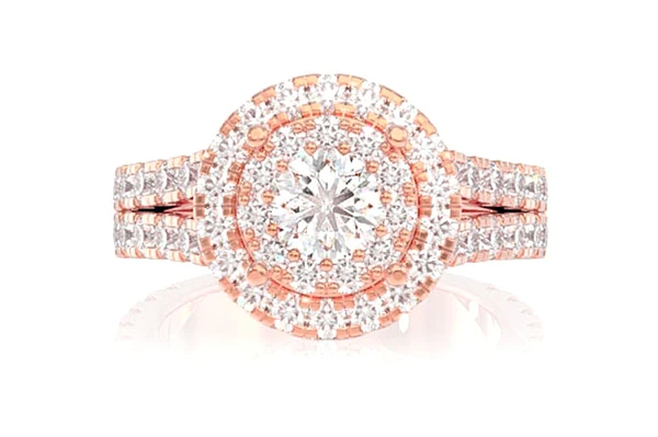 Double Halo Split Shank Diamond Engagement Ring 2.50ctw - 14k Solid Gold- All Natural