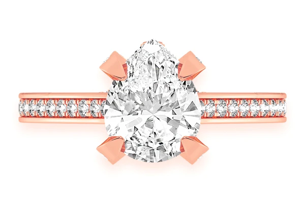 2.00ct Pear Solitaire -deluxe One Row Scallop - Diamond Engagement Ring - All Natural