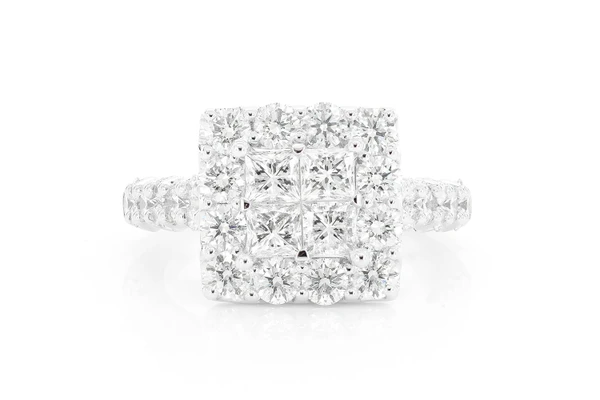 3.00ctw - Princess Quad Halo - Diamond Engagement Ring - All Natural