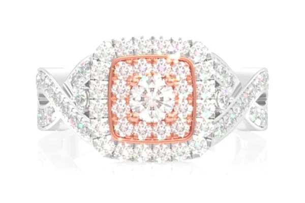 1.00ctw Double Halo Two Tone Twisted Shank - Diamond Engagement Ring - All Natural