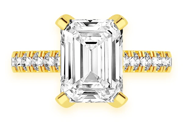 3.00ct Emerald Solitaire - Single Row Scallop - Diamond Engagement Ring - All Natural Vs Diamonds