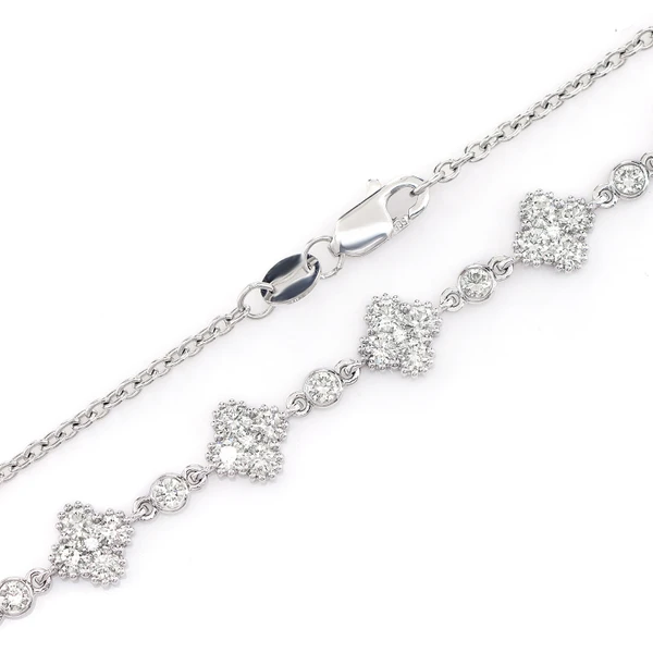 Clover Diamond Milgrain Link Station Necklace 14k Solid Gold 4.00ctw