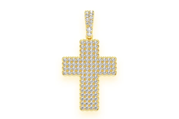 Bezel Border Cross Diamond Pendant 14k Solid Gold 0.90ctw