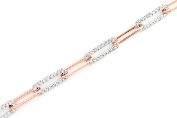 Elongated Rolo Link Diamond Bracelet 14k Solid Gold 3.25ctw