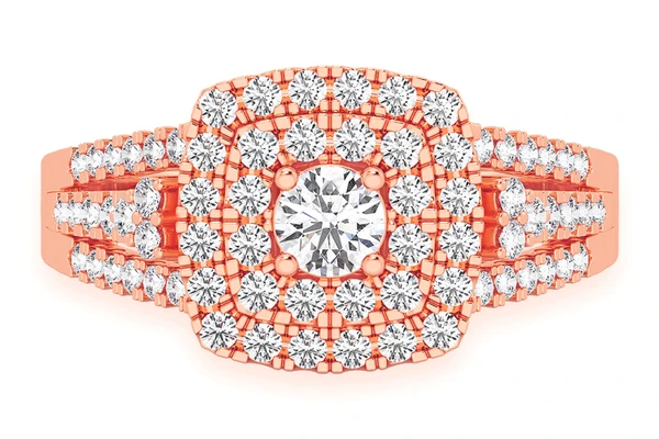 0.75ctw Round Double Halo - Diamond Engagement Ring - All Natural