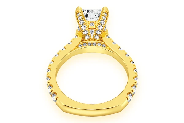 Thinn - Emerald Cut One Row Under Halo Diamond Ring 14k Solid Gold 3.00ctw