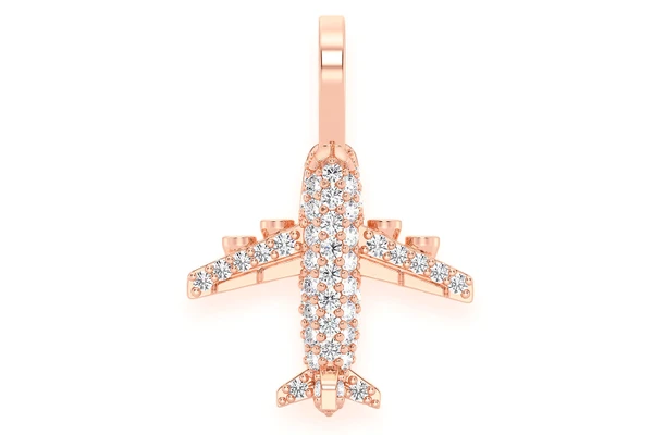 Airplane Diamond Pendant 14k Solid Gold 0.40ctw
