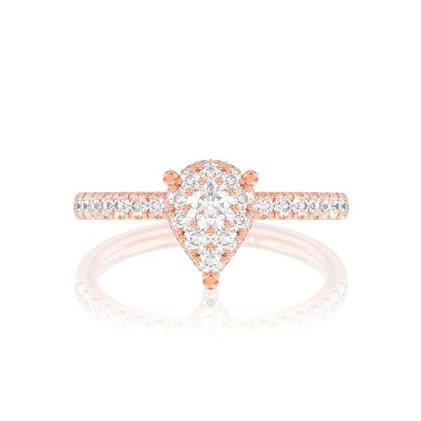 0.50ctw Pear Cluster Diamond Engagement Ring 14k Solid Gold - All Natural