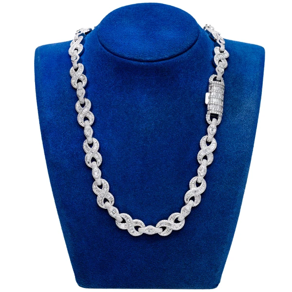 Baguette And Round Diamond Infinity Link Necklace 14k Solid Gold 28.30ctw