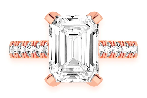3.00ct Emerald Solitaire - Single Row Scallop - Diamond Engagement Ring - All Natural Vs Diamonds