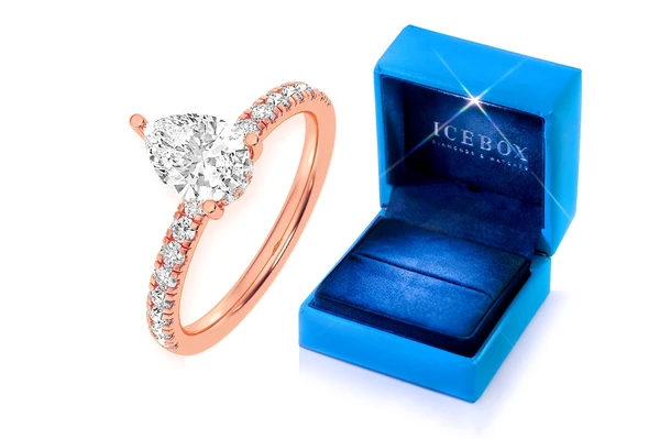 Thinn - 1.00ct Pear Solitaire - One Row Under Halo - Diamond Engagement Ring - All Natural