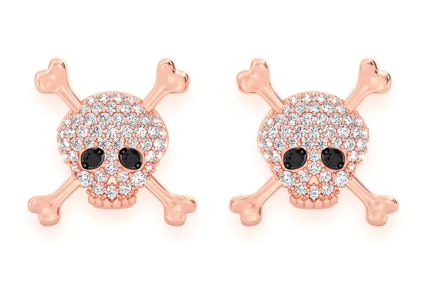Skull & Crossbones Diamond Earrings 14k Solid Gold 0.50ctw