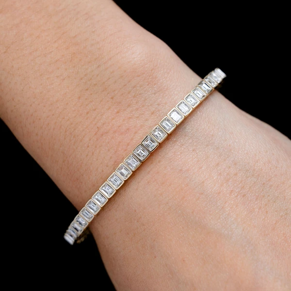 Baguette Bezel Set Diamond Flex Bangle Bracelet 14k Solid Gold 1.90ctw 