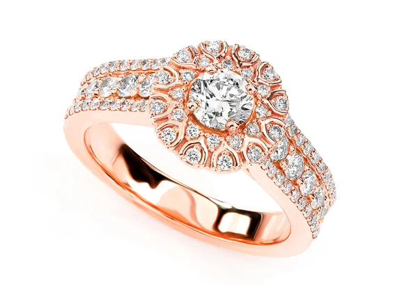 Wishbone Halo Diamond Engagement Ring 1.10ctw - 14k Solid Gold- All Natural