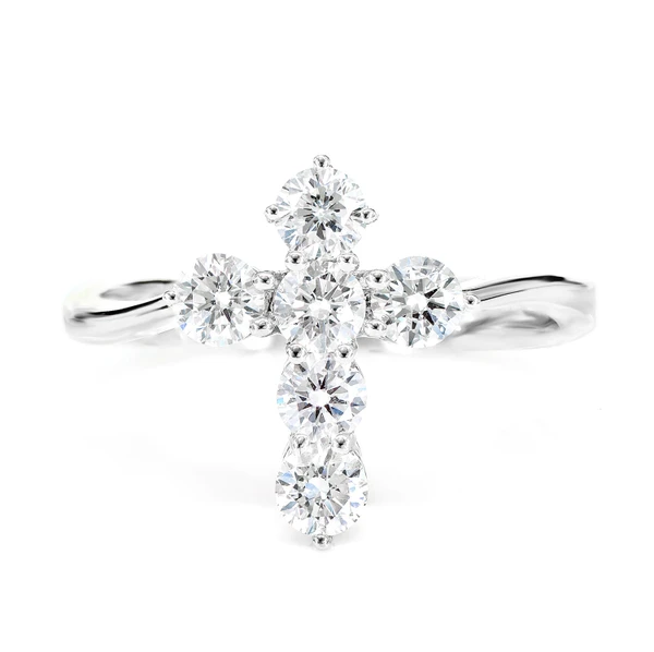 Pointed Cross Diamond Ring 14k Solid Gold 0.90ctw
