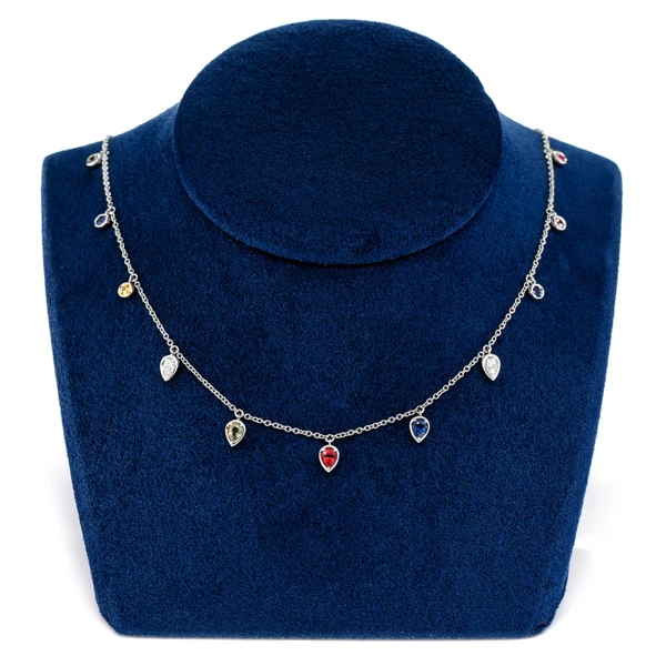 Rainbow And Diamond Drop Necklace 14k Solid Gold 1.00ctw