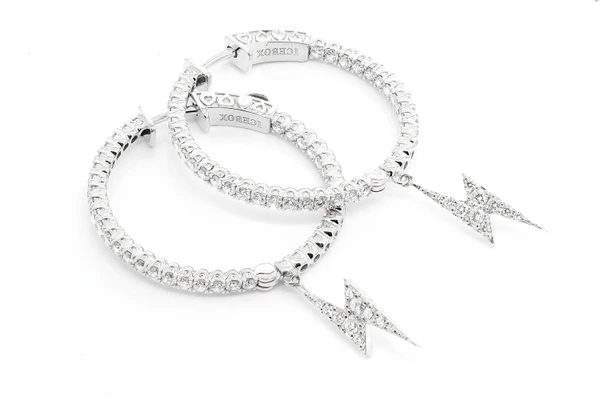 Inside-Out Dangling Lightning Bolt Hoop Diamond Earrings 14k Solid Gold 2.00ctw