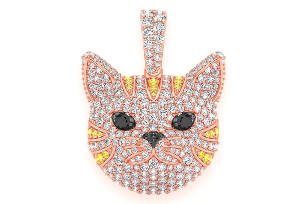 Cat Face Diamond Pendant 14k Solid Gold 1.90ctw