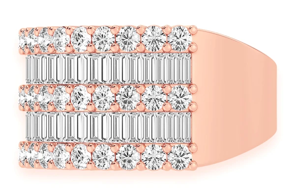 Three Row Baguette Diamond Ring 14k Solid Gold 3.50ctw